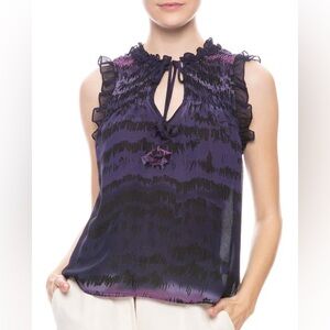 Misa Los Angeles Darcy top in Purple Ombré Smocked Ruffle Size Small